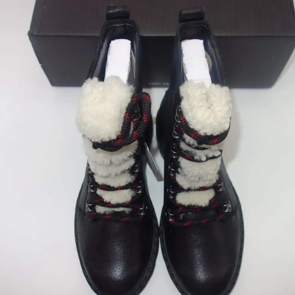 NEW Sorel Women's 5 Lennox Lace Cozy Boots Waterproof Shearling Lug  Black